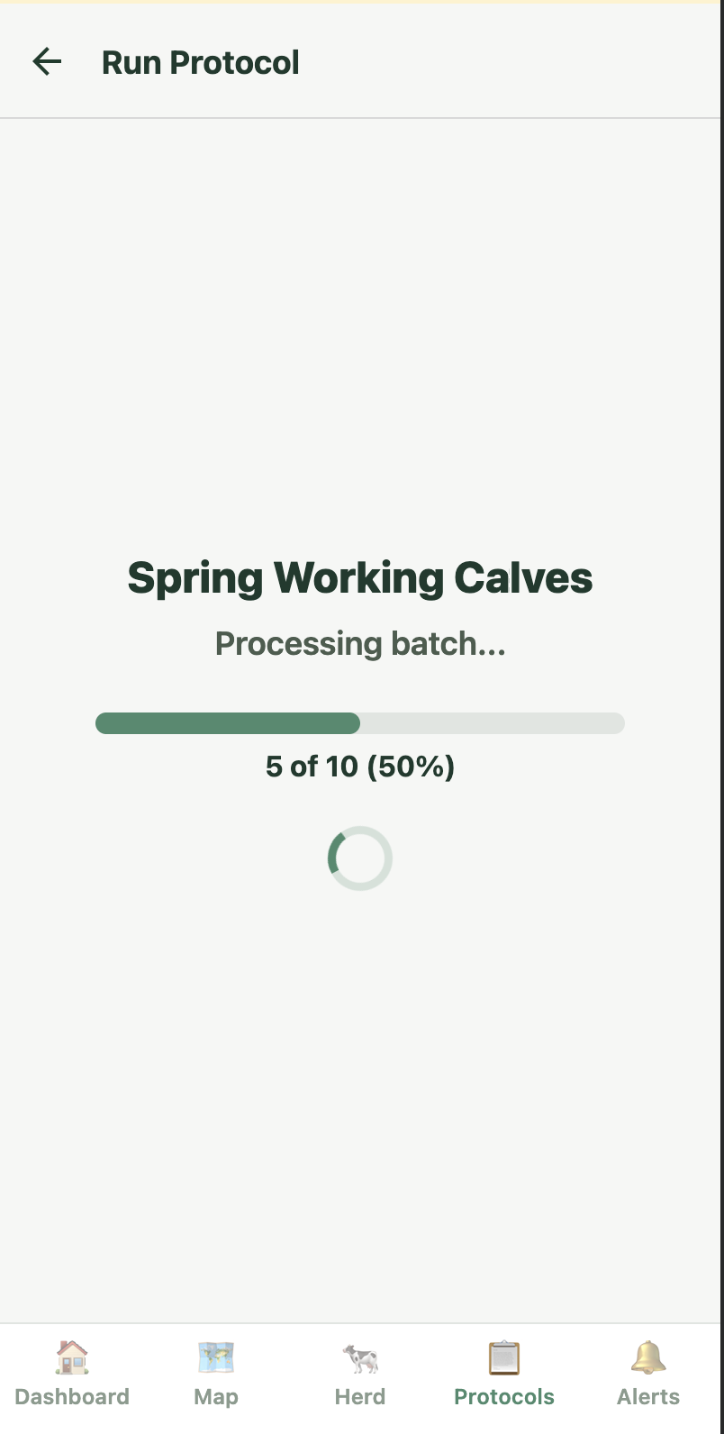 Protocol execution — Spring Working Claves processing batch 5 of 10